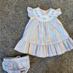 Bonnie Baby Multicolor Striped Dress with Floral Embroidery 3-6 months